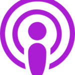 Image: apple podcast logo. A purple silhouette of a human, surrounded by two purple rings on a white background.